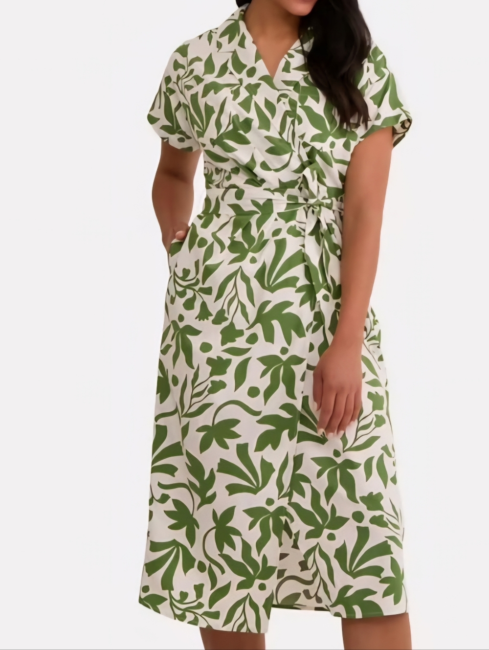 NWT Womens Midi Wrap Shirt Dress Green Iris Botanical Medium Summer Resortwear
